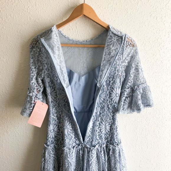 NWT Monique Lhuillier Blue Lace Tiered Dress Size 4 - Picture 8 of 12